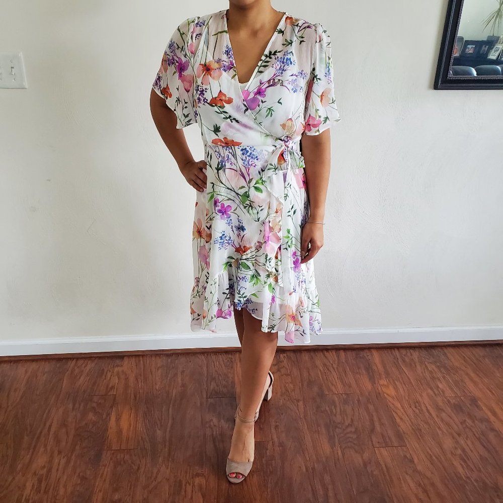 Calvin Klein White Floral Chiffon Dress